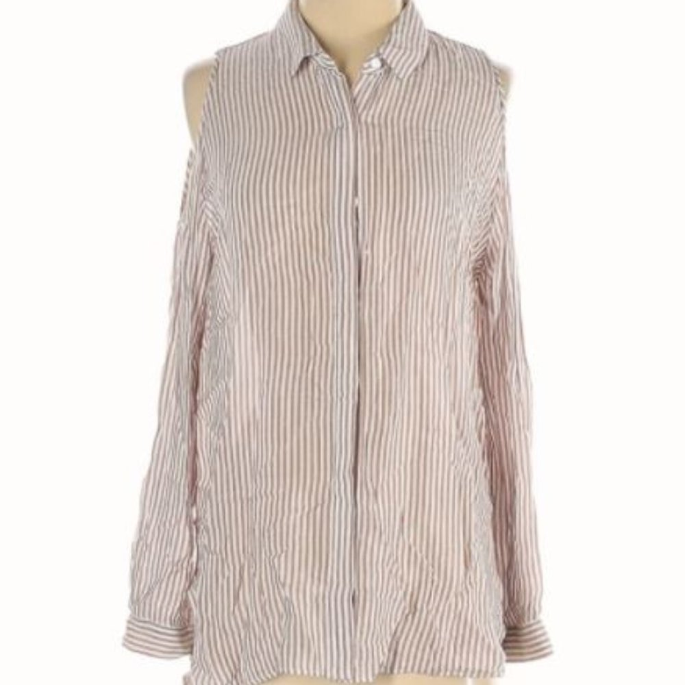 Cut-out beachy tan/white striped shirt